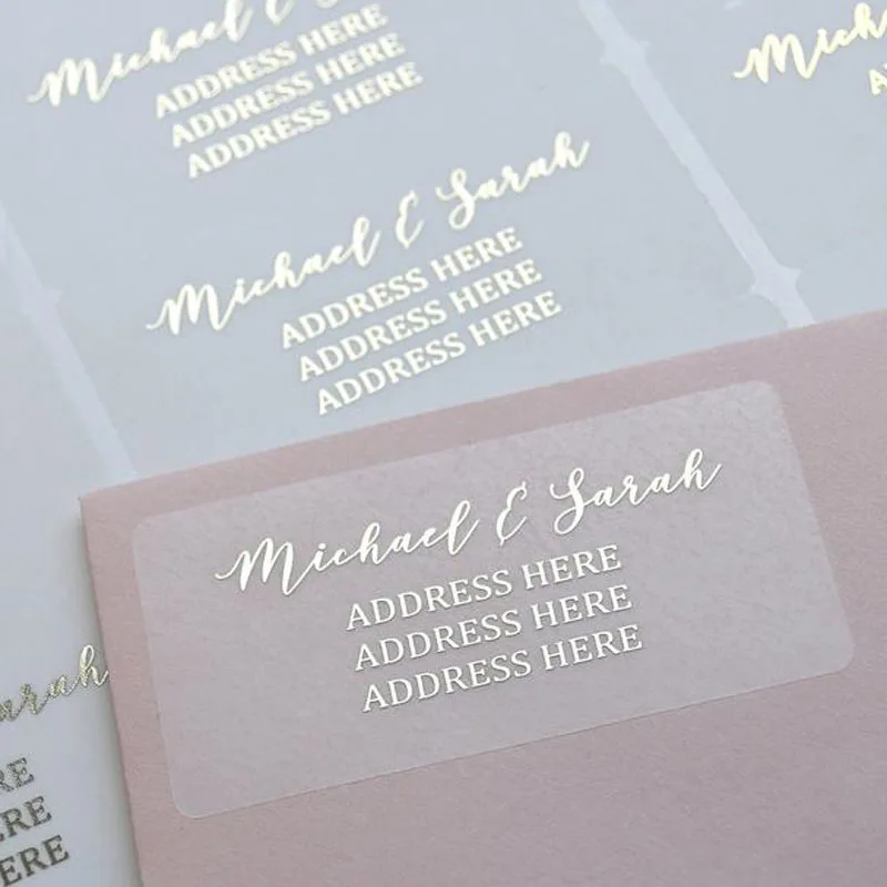 Foil Address Labels, Return Address Stickers, Monogram Address Labels, Transparent Foil Stickers, Invitation Return Labels, Gold