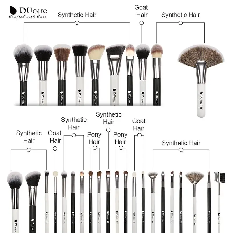 DUcare 31 sztuk zestaw pędzli do makijażu z kosmetyczną torbą Powder EyeShadow mieszanie Eyeliner rzęsy pędzle do brwi przybory kosmetyczne