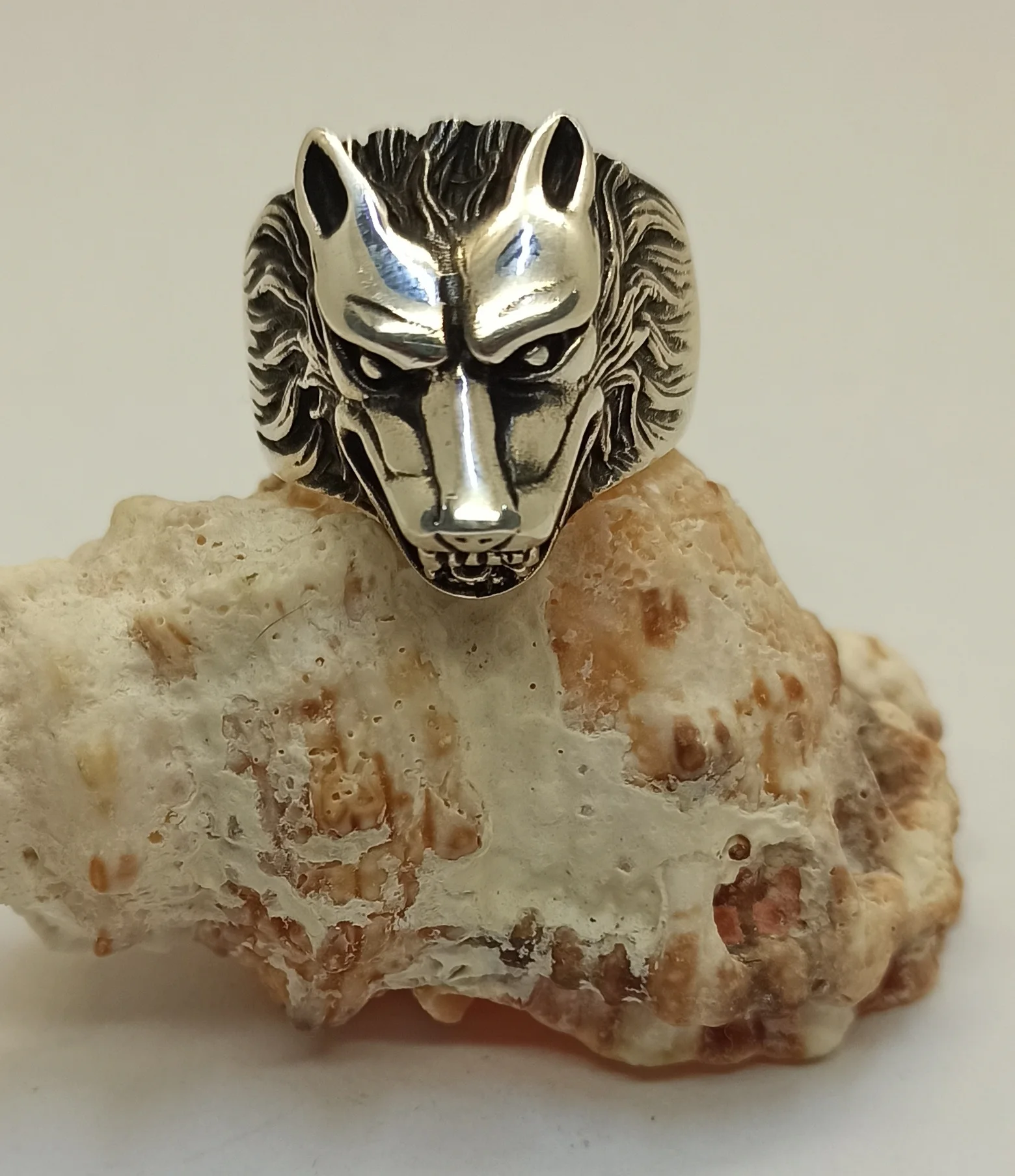 

925 Real Sterling Silver Men's Ring Wolf Head Ring