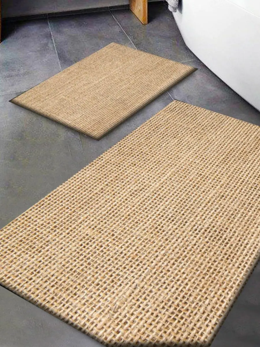 Wicker Sisal Jute Patterned Washable Non-Slip Base 2 Bathroom Carpet Doormat Set for Closet Jtsbny-8