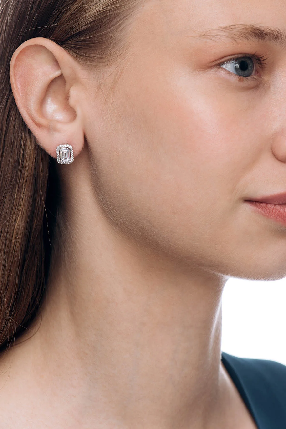 Valori Jewels 2 Carat, Zirconia White Octagon & Round Gemstone, Rhodium Plated, Solitaire Earrings