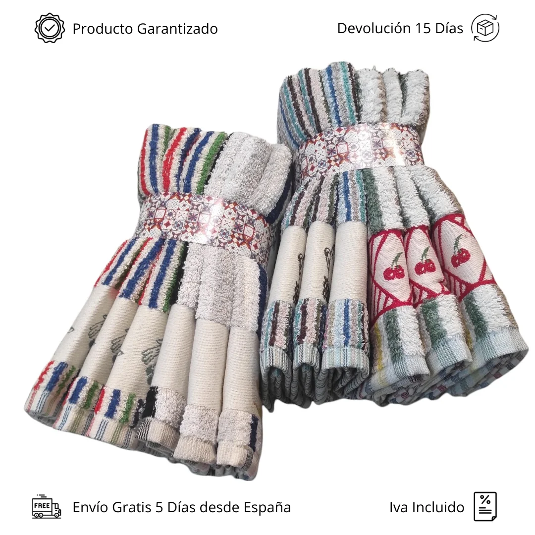 Cloth kitchen towels absorbent curl 100% Portuguese cotton 500 grams multicolored stripes with high quality and large size 50 × 50 cm.➡👌Ships free in 24/48 hours.