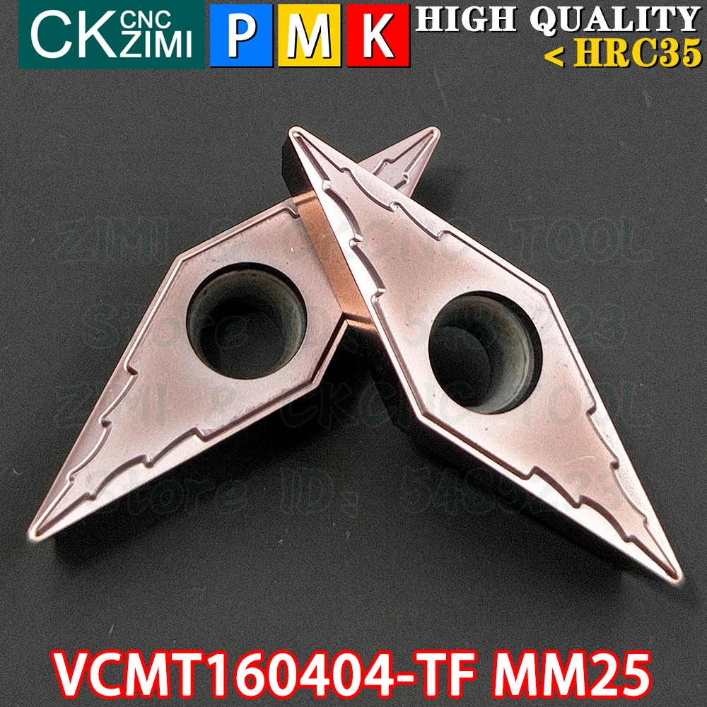 10PCS VCMT160404-TF MM25 VCMT 160404 TF MM25 Inserções de carboneto Ferramentas de pastilhas de torneamento externo TNMG CNC mecânico Torno de metal Ferramentas de corte para aço