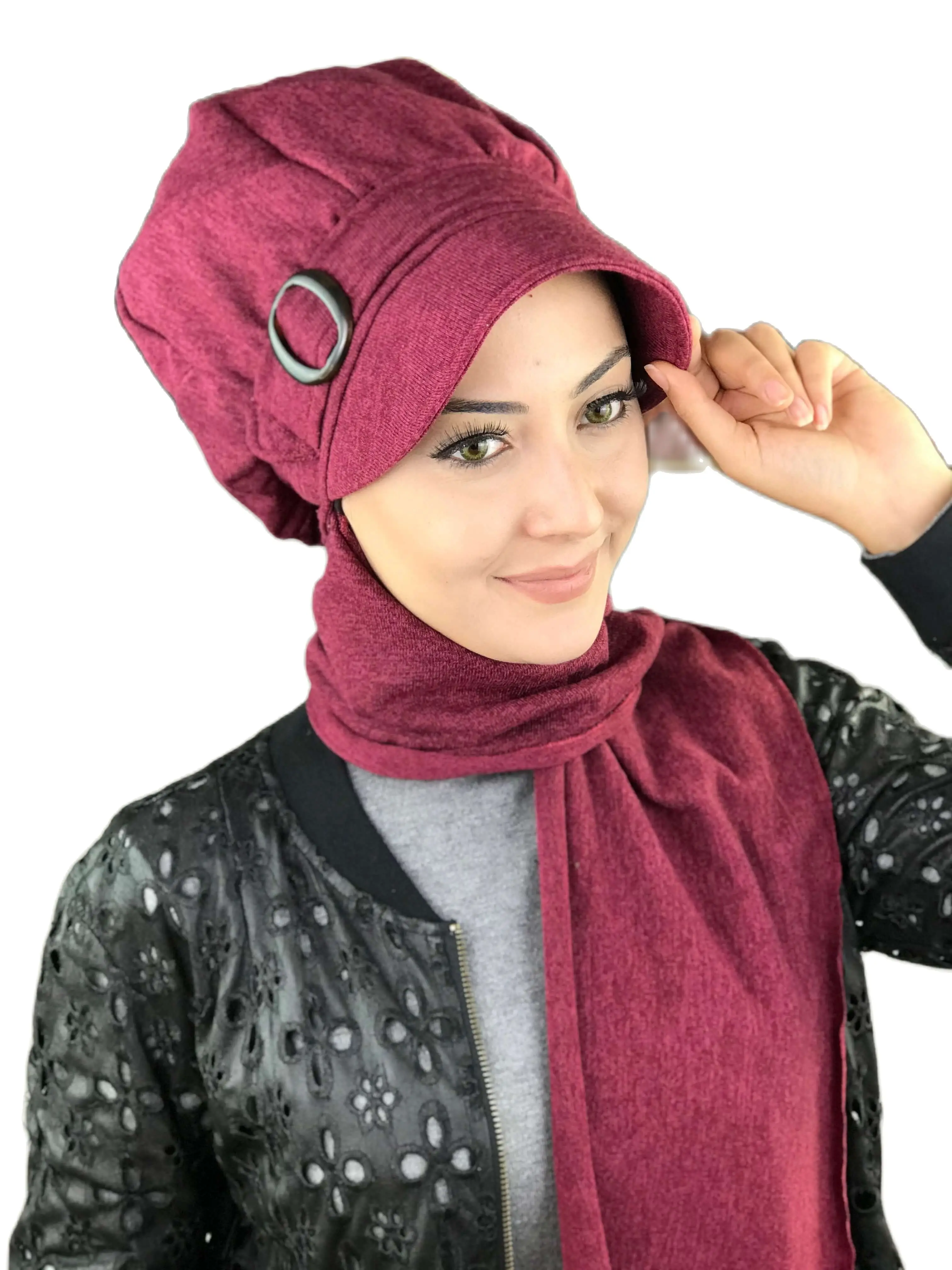 2021 New Fashion Hijab Women Muslim Multicolor Versatile Modern Cancer Chemo Head Wrap Chiffon Essential CHERRY BUCKLED SCARF