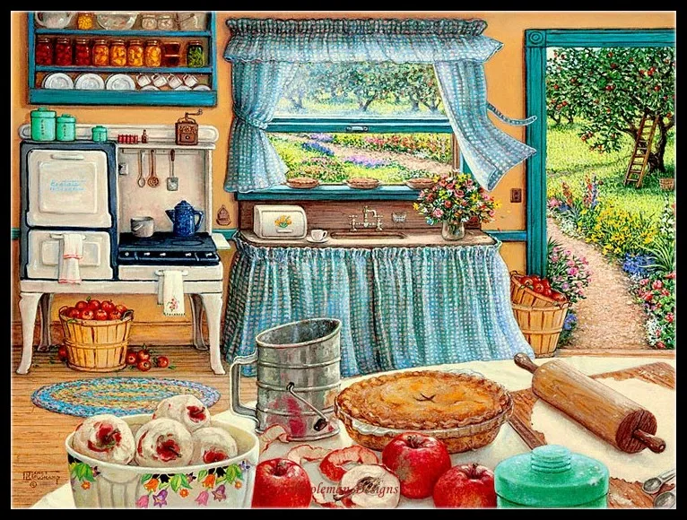 Embroidery Counted Cross Stitch Kits Needlework - Crafts 14 ct Aida DIY Arts Handmade Decor Oil painting - Apple Pie Harvest