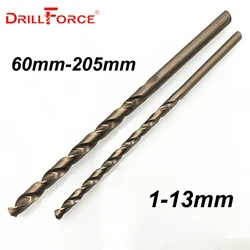 Drillforce Tools 5PCS 1.0mm-13mm HSSCO 5% Cobalt M35 Long Twist Drill Bits For Stainless Steel Alloy Steel & Cast Iron