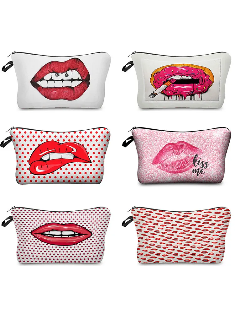 Shiny Lips Printed Makeup Bag Fashion Pretty Cosmetic Bags Hot Sale Pencil Cases High Quality Organizer Eco Portable Storage Bag