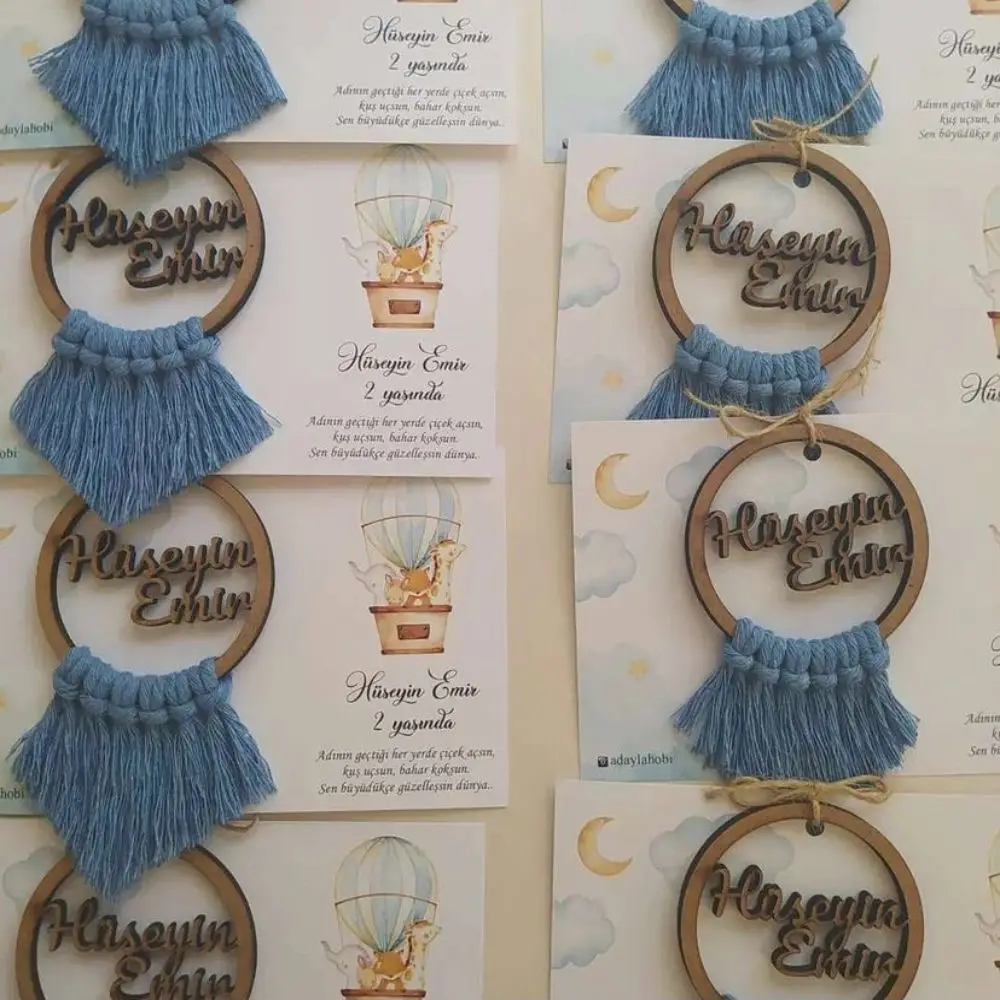 HandMade Name Custom Card Wood fancy Macrame Keychain 50 PCs