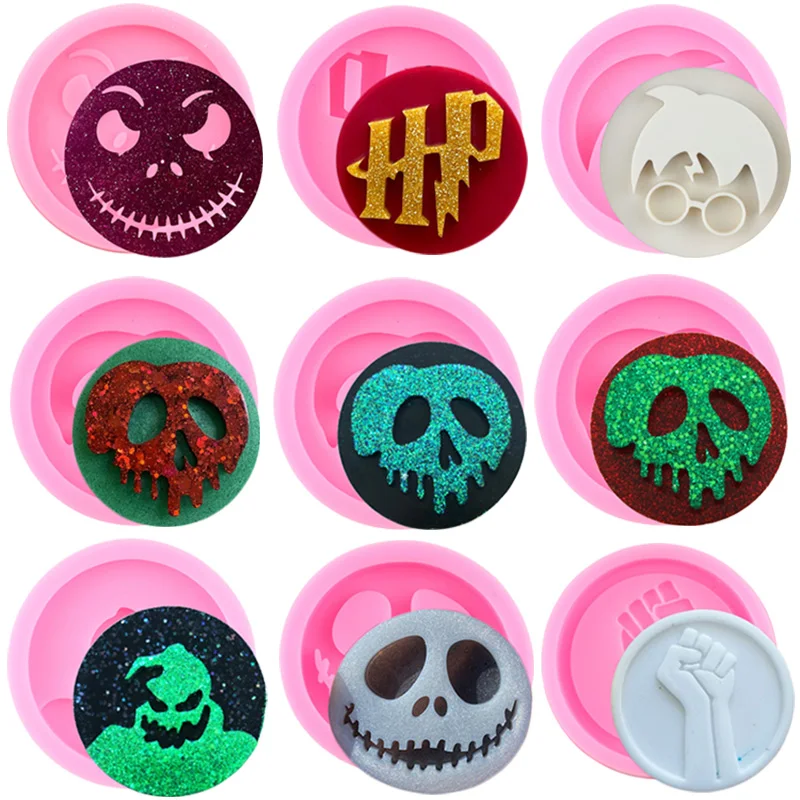 HP Letters Skeleton Apple Clown Fist Phone Grip Silicone Mold Badge Reel Keychain Epoxy Resin Molds Jewelry Pendant Making Mould