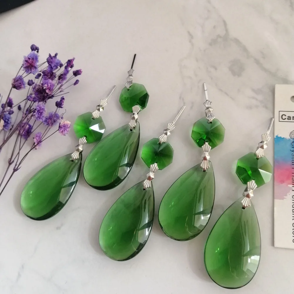 Camal 5PCS 36mm cristallo verde liscio Teardrop pendente prisma w/ Bowtie Pins lampada illuminazione lampadario parti appese decorazioni per la casa