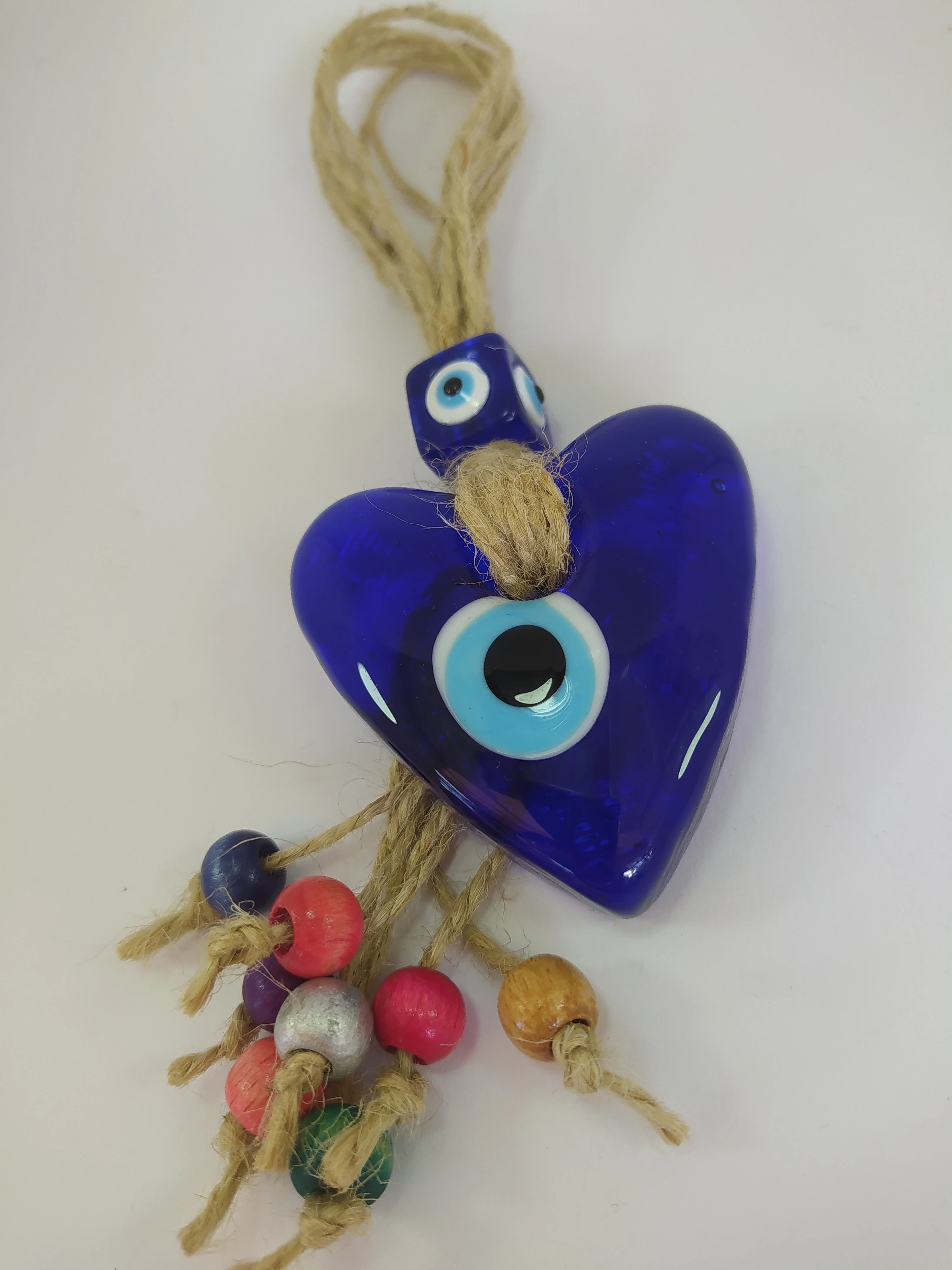 Tasselled Heart Evil Eye Wall Hanging Handmade Glass Bead Pendant Charm Turkish Amulet Talisman Nazar Protector Boho Home Decor