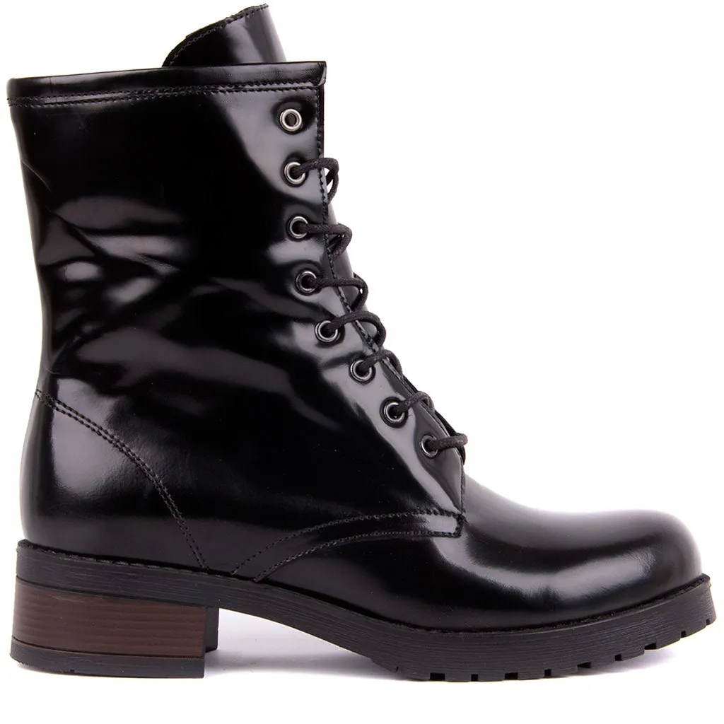 Segel-Lakers Schwarz Acma Leder Weibliche Post Boot