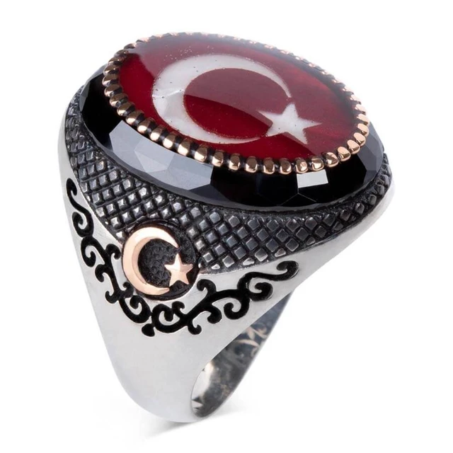 Bague En Argent Style Drapeau Turc Bijoux Vintage Faits A La Main Accessoires Pour Hommes Turcs De Haute Qualite A La Mode Anneaux AliExpress