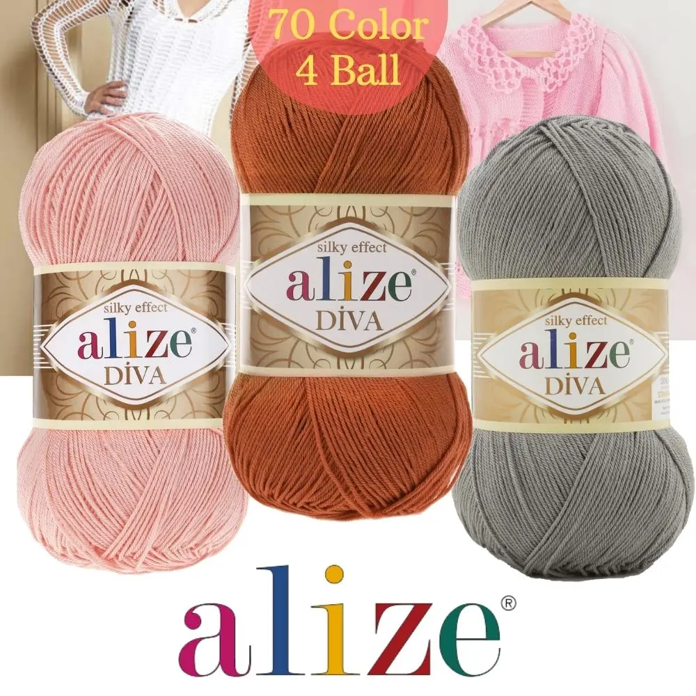 

Alize Diva Hand Knitting Yarn, 4 Ball, Crochet, Clothes, Sport, Cardigan, Blouse, Quality, Thin, Hobby, Packs, 100 Grams 350 Meters, Acrylic, Thread Spring / Summer Season, Needles, Silk Effect - DIY