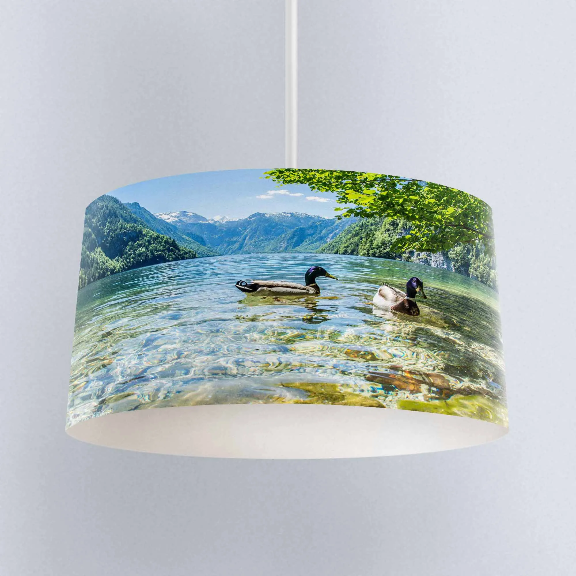 

Else Blue Lake on Ducks Green Trees Digital Printed Fabric Chandelier Lamp Drum Lampshade Floor Ceiling Pendant Light Shade