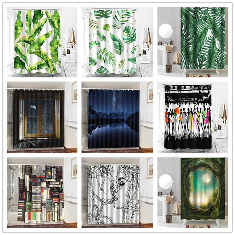 

3D Waterproof Shower Curtain Green Leaves Creative Home Hotel Bathroom Decoration Blackout Screen Curtain For Bath High Quanlity