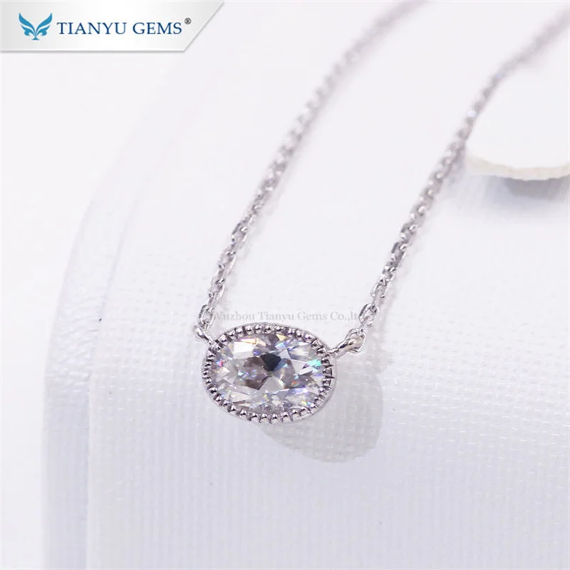 Tianyu Gems 14K 18K Gold Necklace Bezel Set Moissanite 6x8mm Oval OEC Diamond Women Wedding Pendant Necklace Chain Au750 Jewelry