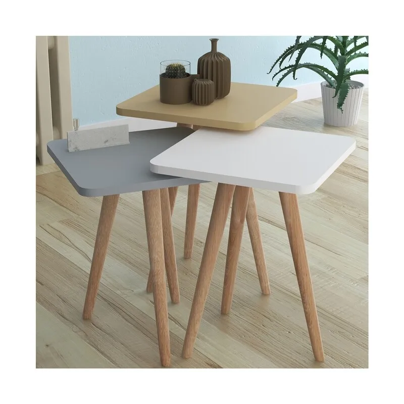 Intergo Colorful Triple Nesting Table Nesting Table 3-Piece Wooden Leg Set of 3 side table Coffee table Nesting tables