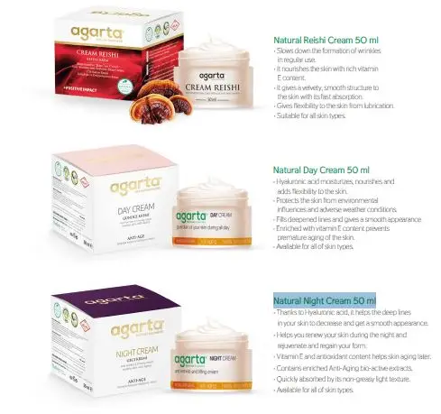 Agarta Natural Reishi Cream 5O ml Natural Day Cream 50 ml Natural Night Cream 50 ml