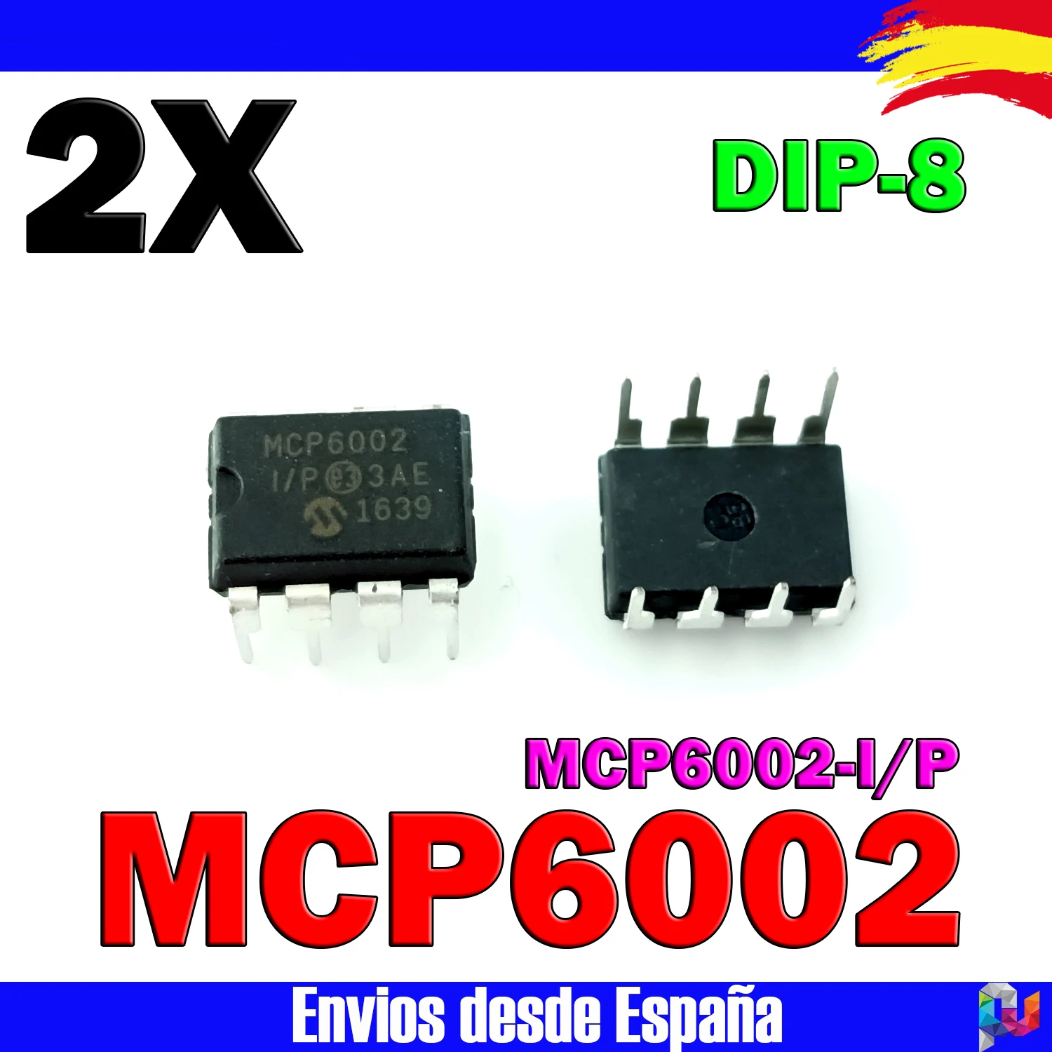 2x MCP6002 MCP6002-I/P 1 MHz low power Op amplifier DIP-8