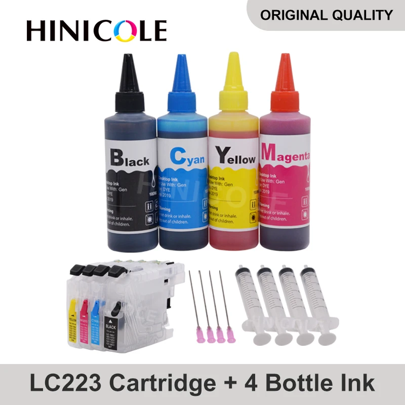 HINICOLE LC 223 XL Printer Ink Cartridge + 400ml Ink For Brother LC223 LC221 LC225 LC227 LC229 MFC J5625DW J5720DW J480DW J680DW