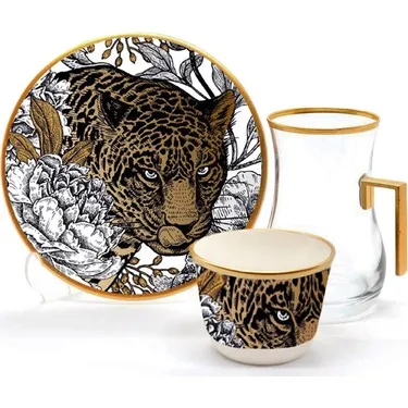 DOLBOVI Toygar Mug Drop Handle Efe Tea Set Leopard 18 Piece Mugs gifts Christmas home barista barista tools espresso coffee accesso teaware cup tea handmade bowl beautiful mugs turkish tea set vintage Saucer creative L