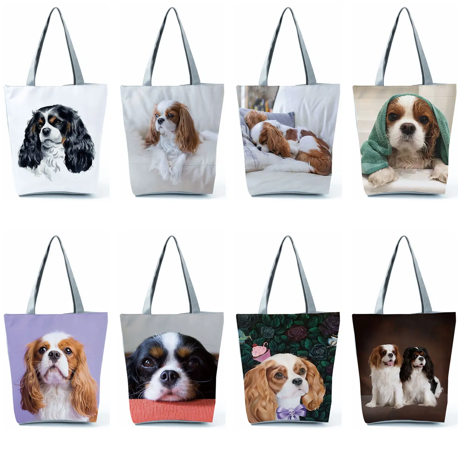 Charles Spaniel Dog Print Women Handbags Fashion Tote Shoulder Bags Large Capacity Shopping Bag Bolsa Feminina handles