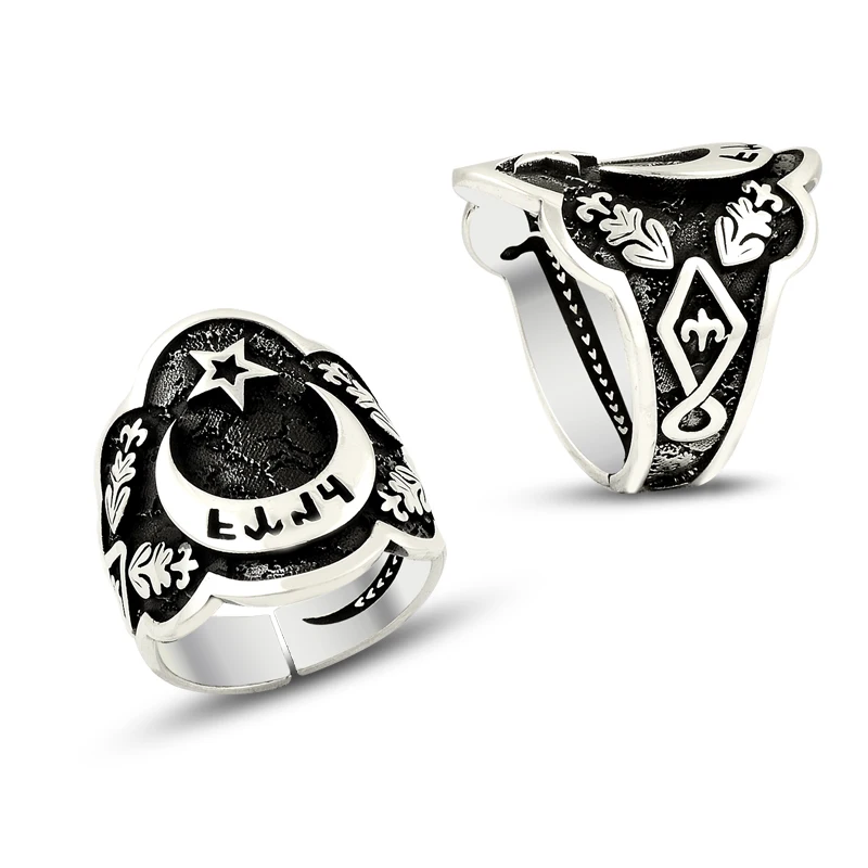 925 Silver Ethnic Moon Star Turkish Rings for Men