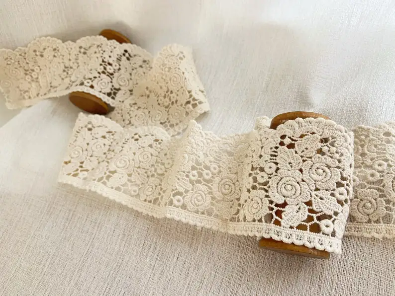 

10-метровая хлопковая кружевная отделка, кремовая гипюровая отделка, кружево с розами во дворе