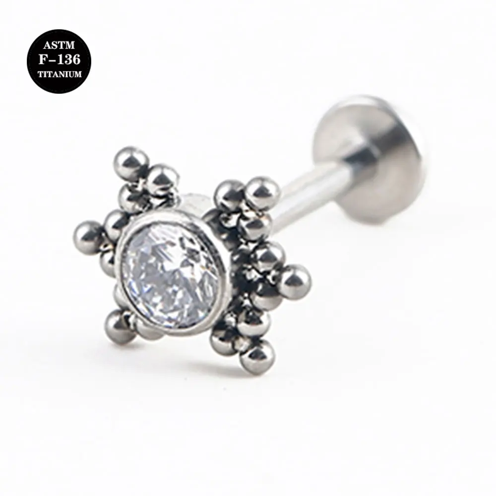 16G Implant Grade Titanium ASTM F136 Internal Thread Screw Opal CZ Gem Labret Cartilage Helix Ear Tongue Piercing Body Jewelry