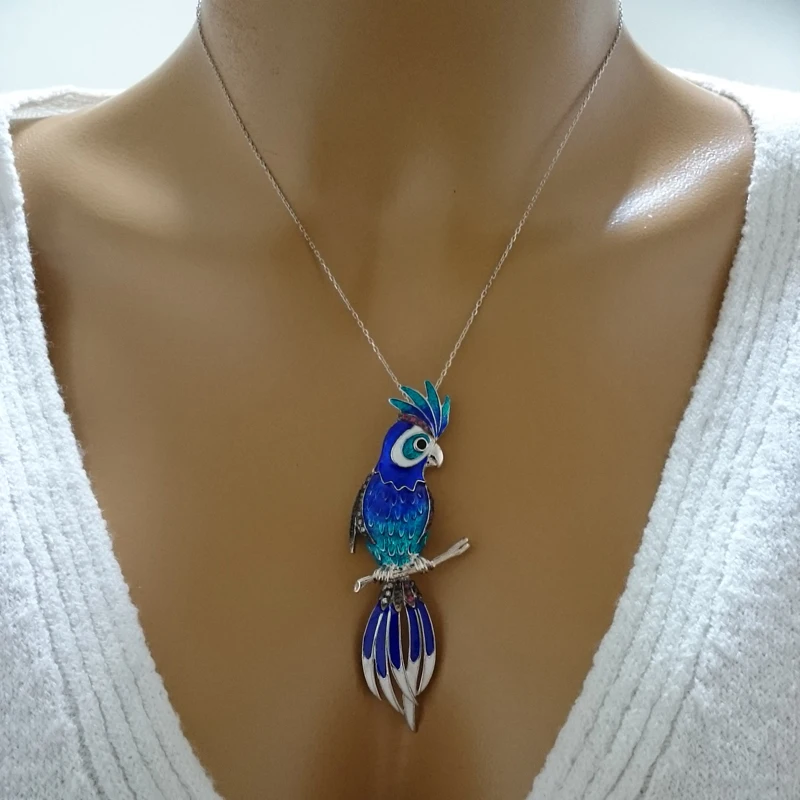 Parrot Necklace 925 Sterling Silver Colourful Parrot Necklace