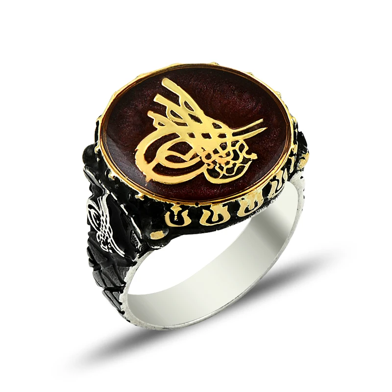 925 Silver Ottoman Logo Printed Traditional Ring for Man