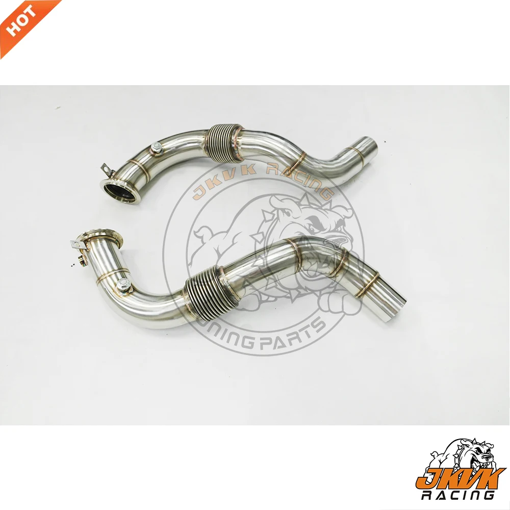 JKVK RACING Brushed Stainless Steel 304 Downpipe For S63 X5M F85 X6M F86 With Three Layers Strong Flex Pipe 2015-2019