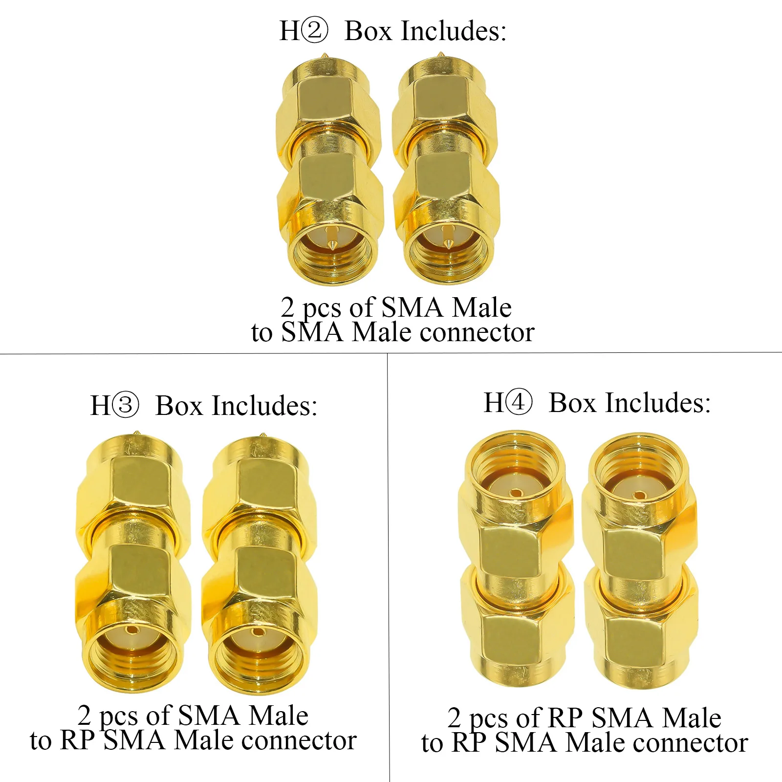 SMA 수-SMA 수 플러그, 스트레이트 RF동축 커넥터, RP SMA 수-수 커플러 컨버터, SMA 어댑터 키트, 3 타입/로트, 2 개/로트