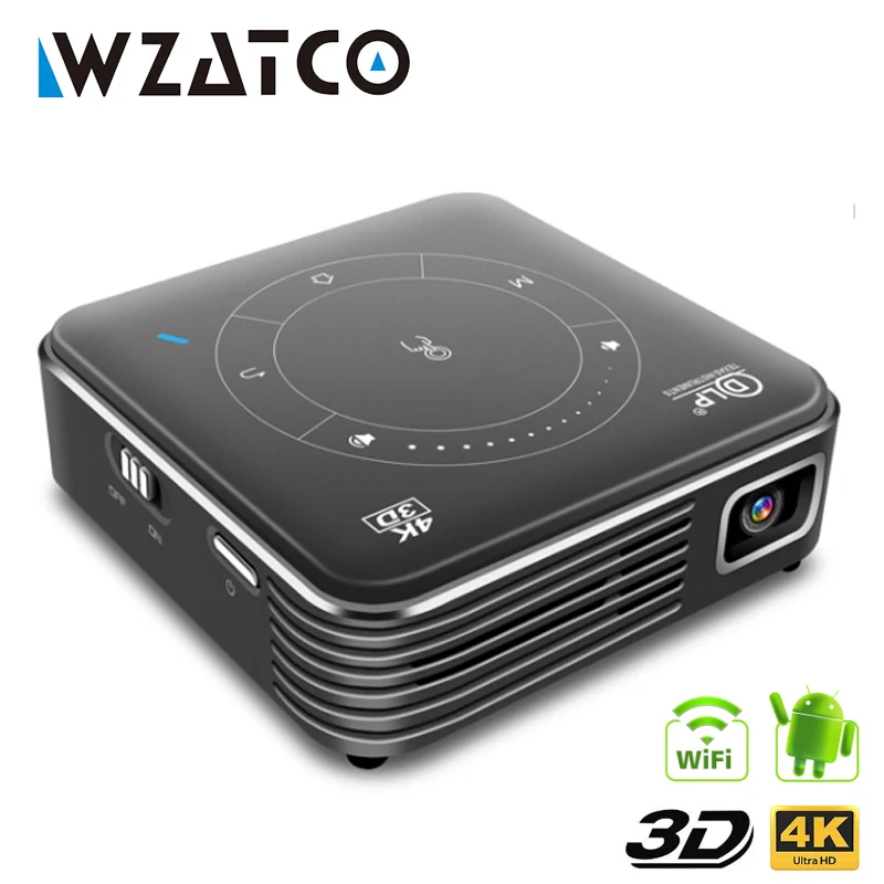 WZATCO T11 Built-in battery Portable Smart DLP 3D Projector Android 9.0 Support Full HD 1080P 4K WIFI Beamer LED Mini Projector