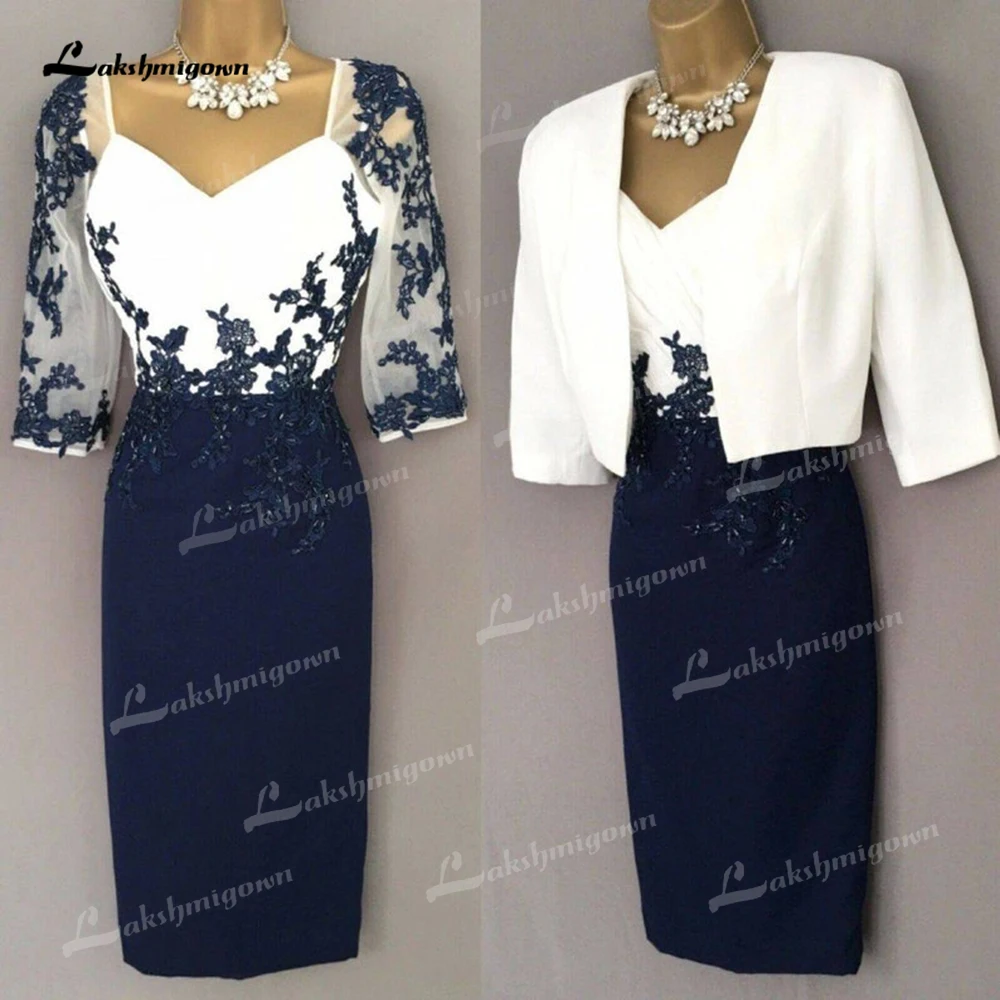 Contrast Color With Jacket Plus Size Mother Of The Bride Dresses Sheath V- Neck  Short Groom Mother Dresses For Weddings