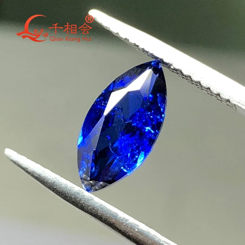 marquise shape artificial sapphire Royal blue Cornflower blue color natural cut including minor cracks inclusions loose gemstone