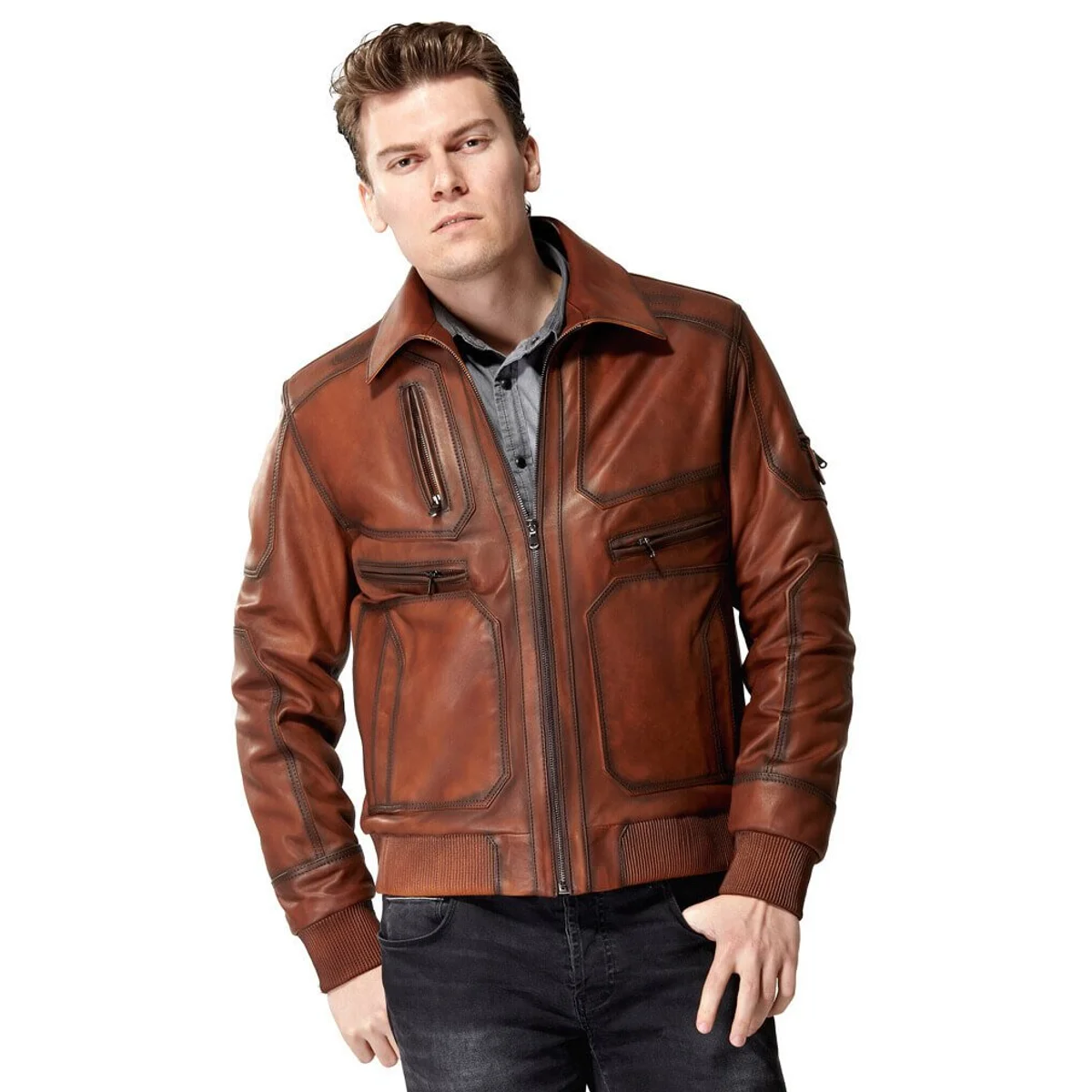 Yenzo Tan cappotti in pelle maschile Orjinal pelle di agnello autunno inverno 2022 Biker Slim Large Size muslimah