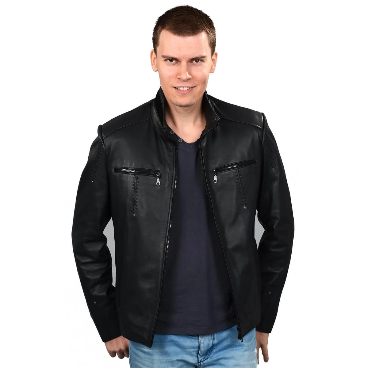 Tirex Jaket Kulit Hitam Asli Kulit Domba Musim Gugur Musim Dingin 2022 Pengendara Sepeda Ramping Ukuran Besar VintageTürkiye