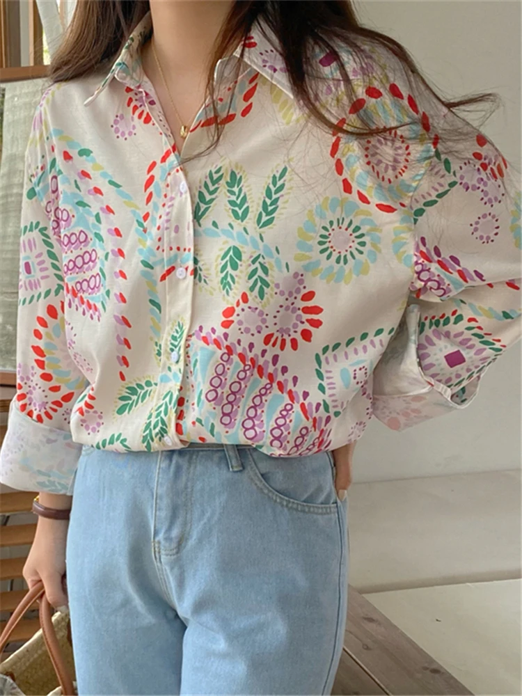 Colorfaith New 2022 Fashion Shirts Print Floral Vintage Women Spring Summer Retro Elegant French Style Blouses Lady Tops BL1562