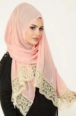 İşlemeli Hazır Şal Bandana Shawl aışe ıslam Muslim female header hıjab scarf wedding bridal abaya private dubai arab