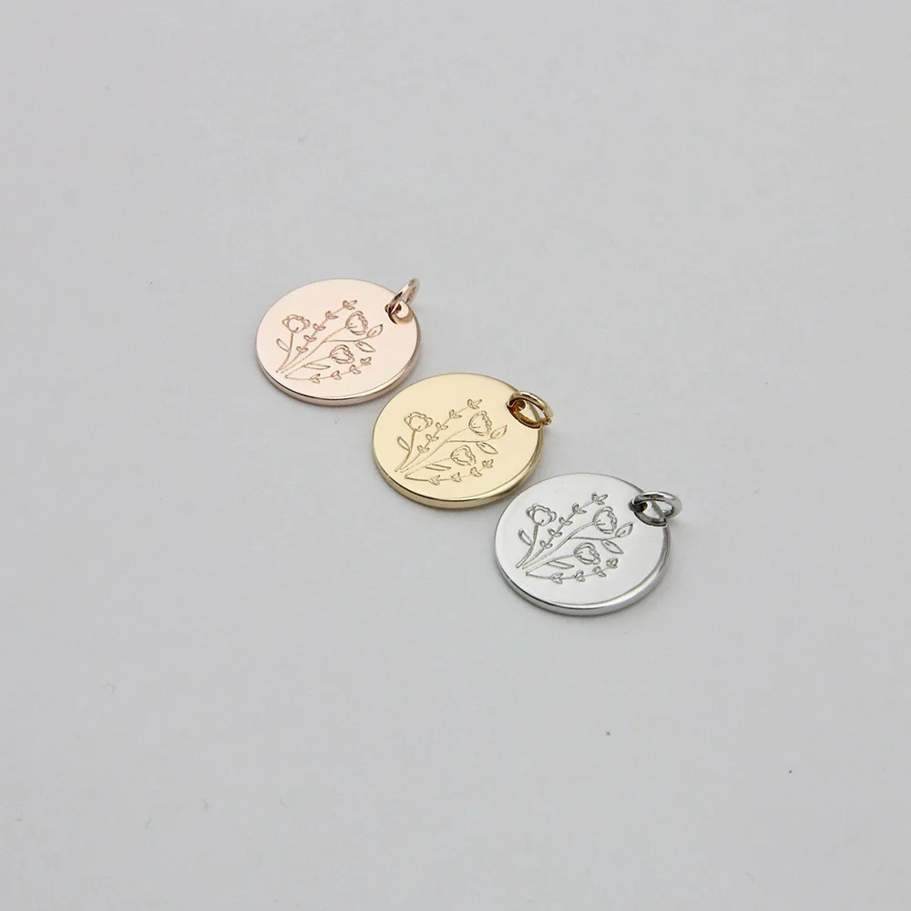 Personalised Custom Wildblooms Engraved Disc Charm Pendant For Necklace Making