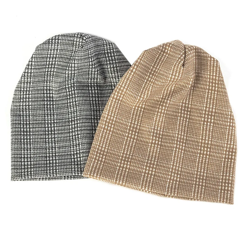 Women Houndstooth Pattern Autumn Winter Hat Fashion Slouchy Beanie Hats Lady Baggy Warm Beanies Skullies Bonnet Hip-hop Caps