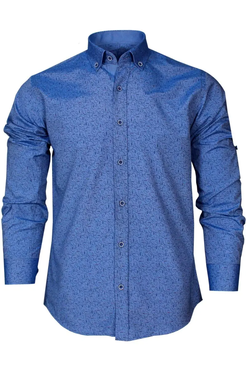 Mens Shirt Long Sleeve Printed Slim Fit Shirt Men Social Business Blue Dress Shirt Brand Men Clothing Polka Dot Men shirt Casual