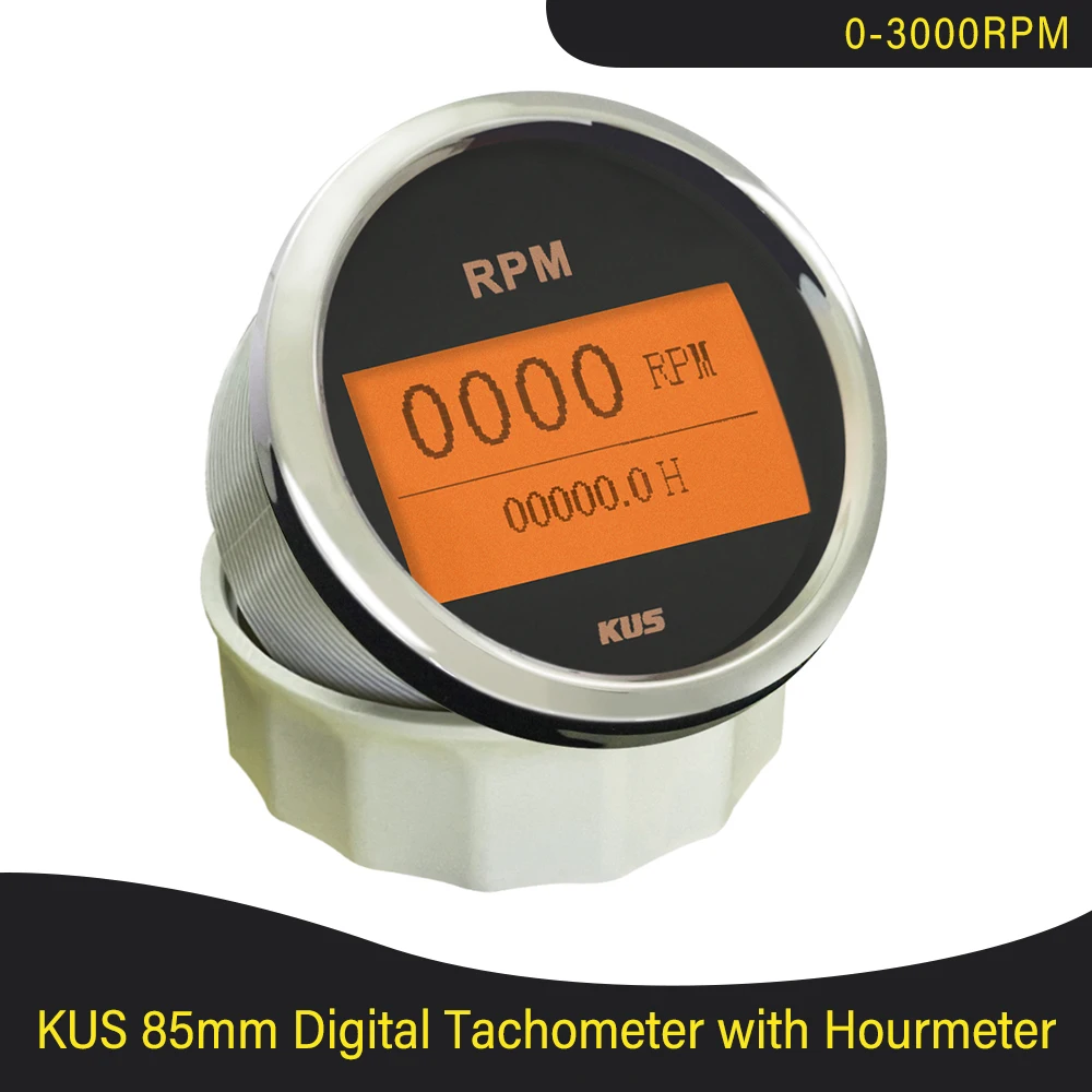 

KUS Diesel Engine Tachometer RPM Gauge REV Counter 3K RPM 4 RPM 6K RPM 8K RPM with Hour Meter Red Yellow Backlight 12V 24V