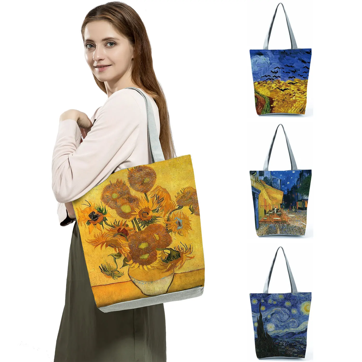 New Van Gogh Oil Painting Tote Bag Retro Art Fashion Travel Bag Women Casual Eco Shopping High Quality Foldable Shoulder Handbag