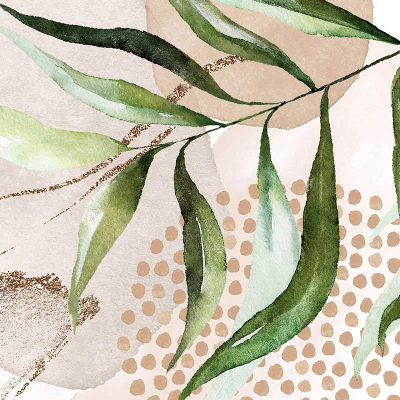 Blush Pink Beige Gold and Greenery Prints Modern Abstract Leaves Wall Art Canvas Painting Boho Neutral Posters Living Room Decor