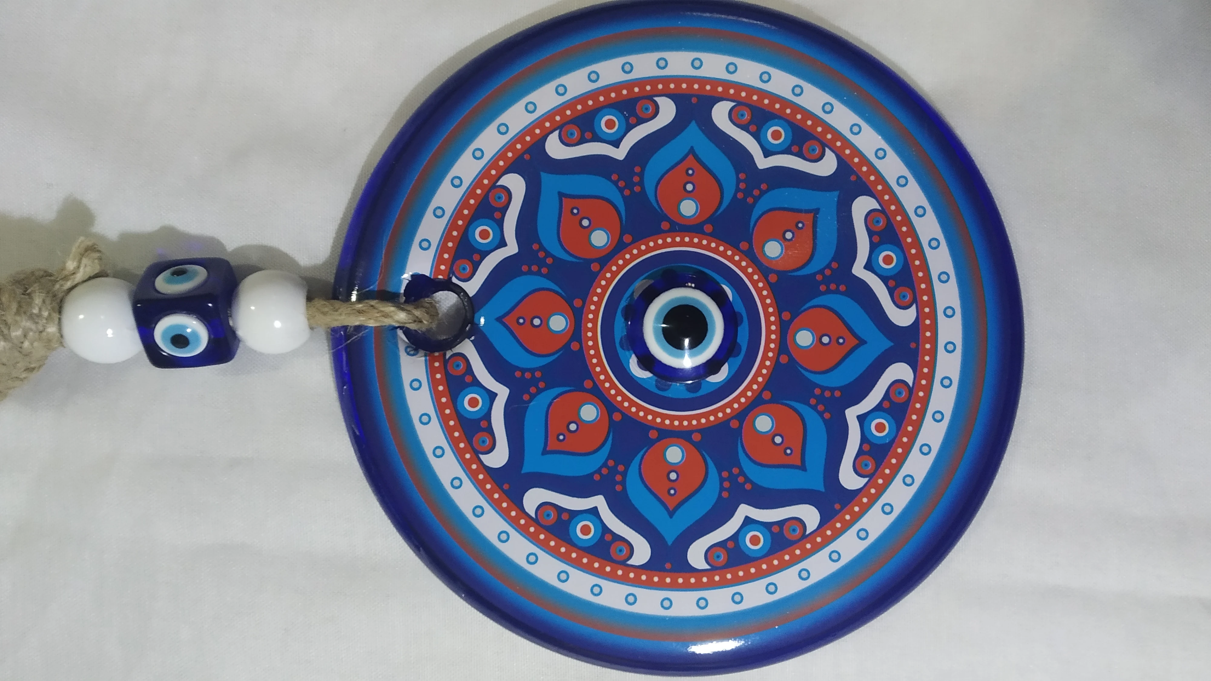 Big Size   Glass Blue Evil Eye Wall Hanging Ornament – Turkish Nazar Bead - Home Protection Charm - Wall Decor