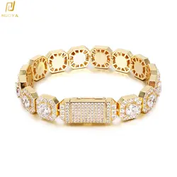 18k Gold Plated Cluster Cubic Zirconia Tennis Chain Bracelet 12mm Iced Out Bling Large Cz Charm Hip Hop Jewelry Gifts NYB015