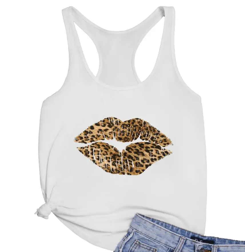 Funny Leopard Lips printed vest Funny personalized tank top holiday shirt women casual tees summer style  90s aesthetic top